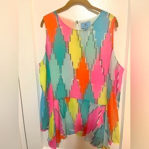 CeCe Neon Chiffon Peplum VGUC